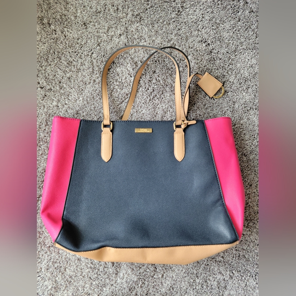 Trina Turk colorblock pink blue beige handbag tote